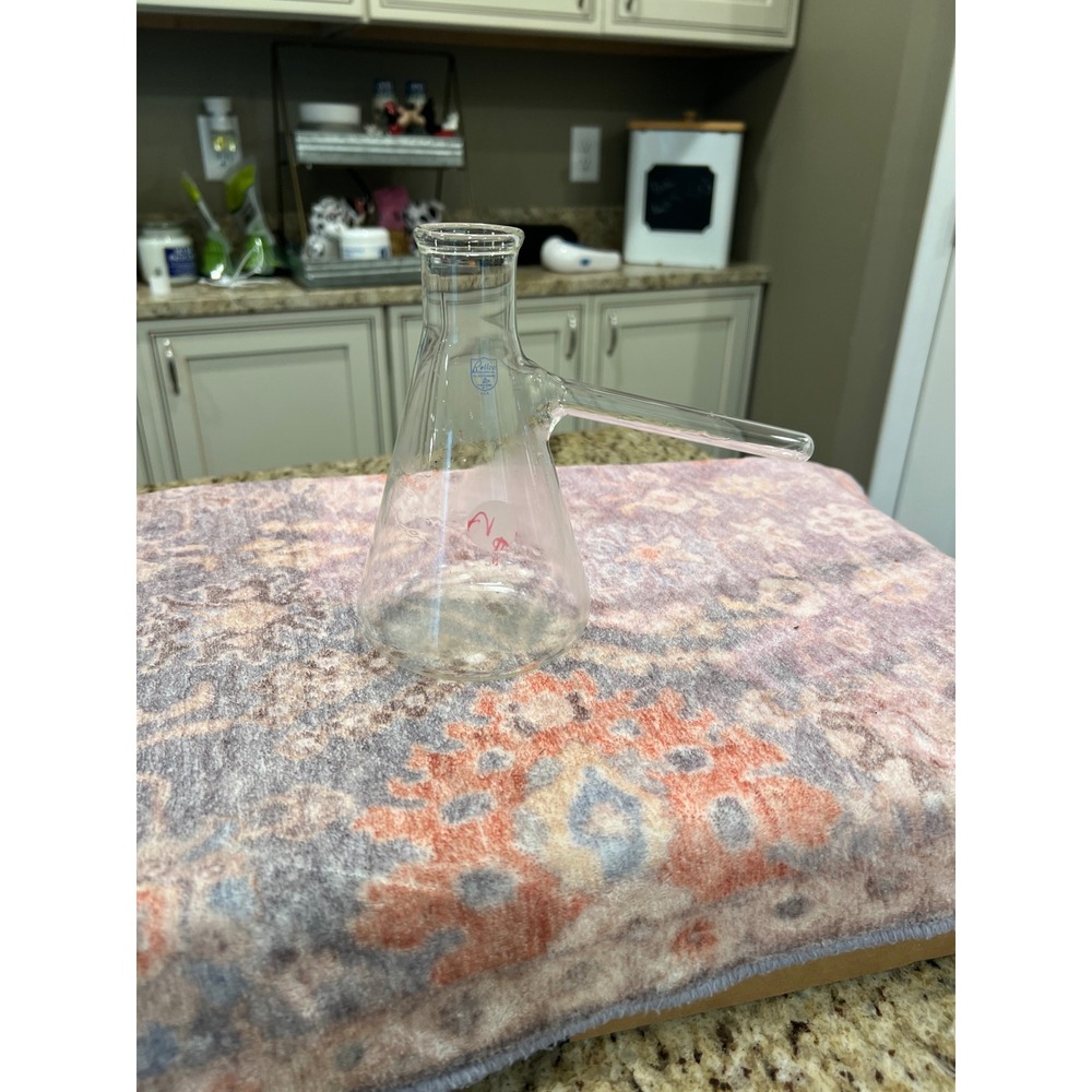 Vintage Bellco Biological Glassware Distilling Flask‎ with Side Arm Clear Glass